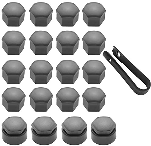 LICQIC Copridadi Ruota da 17mm, Copridadi per Alette, 20 Pezzi Kit Protezione Viti Copribulloni Universali, 16 Copriviti Ruota + 4 Cappucci Antifurto Rotondi, Gloss Grigio