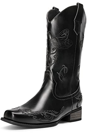 DREAM PAIRS Women's Fashion Cowboy Boots,Size 6,Black