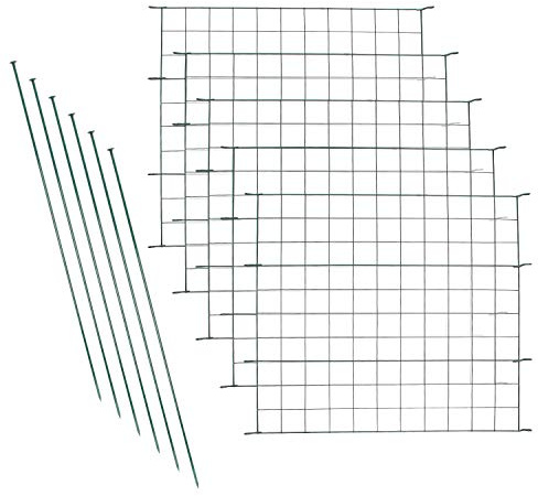 Gimisgu Teichzaun Gartenzaun 11tlg Set Zaun Teich mit 5 Zaunelemente und 6 Befestigungsstäben, Gartenzaun Grün, Welpenauslauf, Freigehege, Gitterzaun (Gerade), M6106-EM-1m
