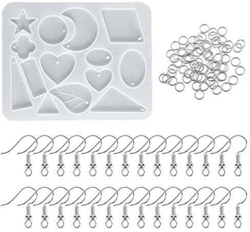 Stampi per Resina Epossidica Completo, Kit di Stampo Resina Casting,109 Pezzi Kit Silicone Resina per Creazioni, Kit Fai-Da-Te per Gioielli per La Creazione di Gioielli (Stampi geometrici)