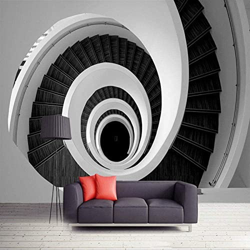 Papier Peint Mural 3D Escaliers De Mode Noir Et Blanc Autocollant Mural Photo Art Affiche Murale Autocollants Muraux Décoratifs Peler Et Coller Autocollants De Fond Muraux Amovibles 350(L) x256(H) cm