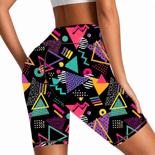 Tadxcjz Retro 80s 90s Yoga Shorts High Waisted Biker Shorts for Womens Athletic Running Workout Medium
