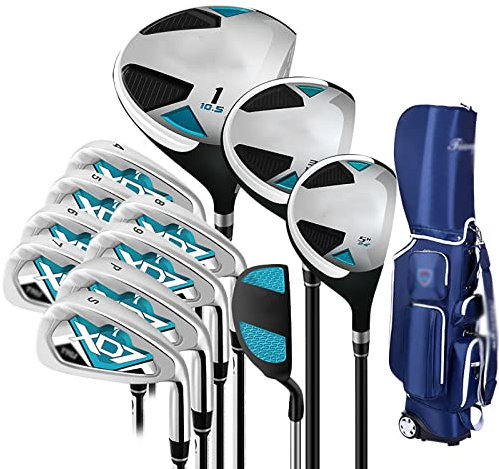 Komplettset Golfpaket ausgestattet, Herren-Golfschläger mit Carbonschaft, Herren 13-teilig, inklusive Driver, Fairway, Hybrid, Eisen, Putter, Vertical Bag