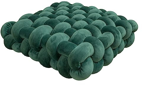 Knotted Pillows for Couch Cushion Soft Square Handmade Woven Knot Pillow Room Aesthetic Decoration Plush Decorative Sofa Bedroom Living Room Office Decor (Green)