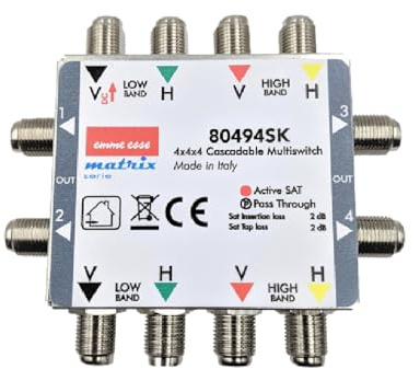 Emme Esse Multiswitch satellitare con 4 ingressi e 4 uscite, derivate passante con attivo compatto, serie Matrix