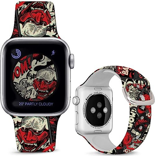 Leotop Kompatibel mit Apple Watch Band Horror Ghost Face Rot 38mm 40mm 41mm, Soft Silikon Sport Fancy Armband Kompatibel mit iWatch Serie 9 8 7 6 5 4 3 2 1 SE/SE 2 für Kinder Männer Frauen.