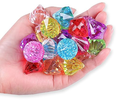 JDCMEI 30 Stück Edelsteine für Kinder, 25mm Diamanten Kinder, Acryl Diamanten Deko Bunt, Diamant Edelsteine für Kindergeburtstag Hochzeit Vasen Tischdeko