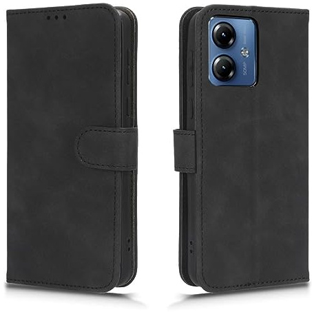 PEIYE Funda para Motorola Moto G14, Carcasa con Tapa, Case Cover Libro Billetera de Cuero PU, Antigolpes, Función de Soporte, Ranuras para Tarjetas y Cierre Magnético, (Negro)