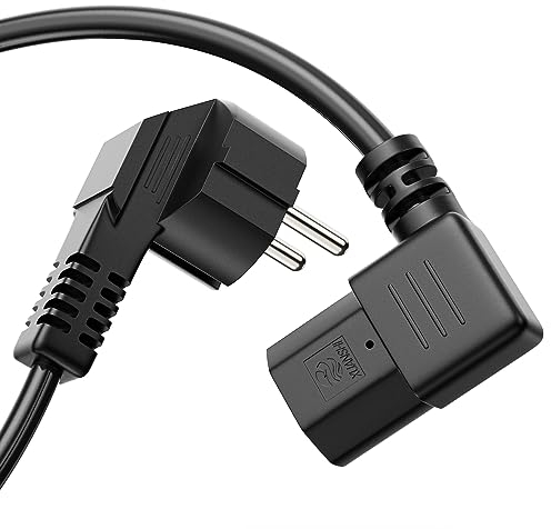 Perfecto Cable de Alimentación Euro, Enchufe Schuko 90° en IEC C13 90°, Cable de Accesorio para Electrodomésticos, 1.00m, negro