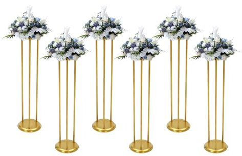 6 Pcs Runde Hoch Bodenvase Blumensäule aus Kohlenstoffstahl, Blumenvasen Blumenständer mit Basis und Tablett, Pflanzenständer Hochzeitsvase Säule Blumenregale für Party Geburtstag Jubiläum (80 cm)