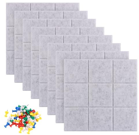 FWEEK 8 Stück Filz Pinnwand Groß, 30x30CM Filz Pinnwand Selbstklebend mit 50 Pinnnadeln, Filzboard Memotafeln Memo Boards Bulletin Board Wanddekoration für Foto Hängen, Heimdekoration und Büro, Grau