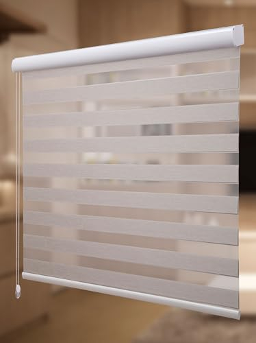 PlisseeOnline Doppelrollo Duorollo mit Alu Kassette Weiß 100% Polyester Breite: 100 cm Höhe: 200 cm Blickdicht Deckenmontage Freihängend für Fenster und Türen Raffrollo Seitenzugrollo Zebra Perde