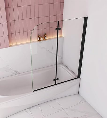 Aica Sanitär Badewannenaufsatz Dusche Duschabtrennung Duschwand für Badewanne,Schwarz,2-tlg,Faltwand,90cm