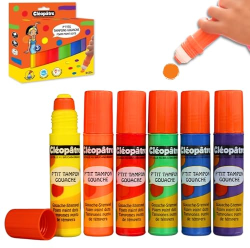 CLEOPATRE – Lot de 6 Petits Tampons de Peinture Gouache 50ml, Marqueurs à Point pour Enfant, Dot Marker – Loisirs Créatifs