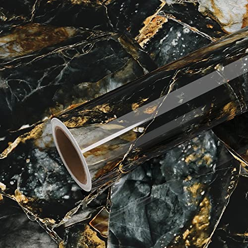 VEELIKE Klebefolie Marmoroptik Schwarz Gold 81cm×300cm Möbelfolie Marmor Folie Arbeitsplatte Küche Marmor Tapete Badezimmer Wasserfest Marmortapeten Wand Gold Selbstklebende Folie Küchenrückwand