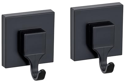 Wenko Vacuum-Loc® Gancio da parete Quadro set da 2, gancio da bagno in plastica, fissaggio senza forare, nero
