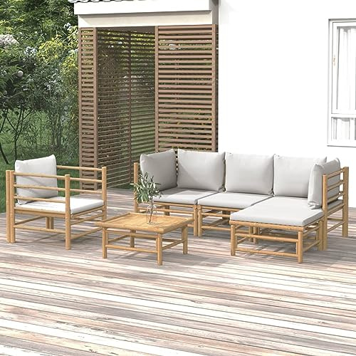 Faroom Gartenlounge Set Bambus Lounge Gartenmöbel Set Loungemöbel Set Bambus Balkon Lounge Sofa Outdoor Balkonmöbel Kleiner Gartengarnitur Sofagarnitur Hellgrau 6-tlg-Type-89