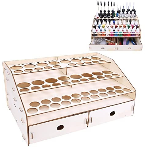 Lackregal mit Schubladen Acrylfarben Tätowierfarbe Holzregal DIY Holzlagerregal Bis zu 80 Flaschen Farben