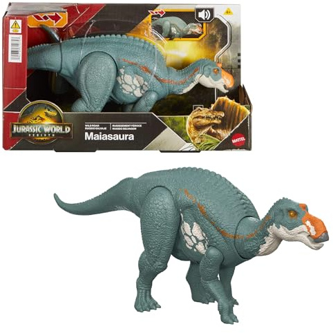 Mattel Jurassic World Rebirth Wild Roar Maiasaura Dinosaur Toy with Tail-Controlled Chomp Multi-Direction Attack & Sound, Posable & Digital Play