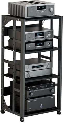 CHENYUOZ Medienständer, HiFi Rack, Medienregal, Audio Rack Schwarzer Audio-Rack-Montageschrank aus Stahl und Massivholz, AV-Medienständer-Eckregal mit höhenverstellbaren Regalen(4 Tier-50x40x89cm)
