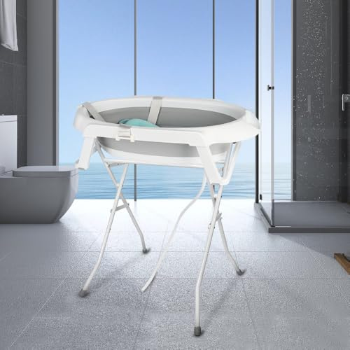 Bañera Bebe con Soporte, Facil de Guardar, con Tapón y Patas Antideslizantes - Bañera Bebé Plegable Portatil - Bañera Bebe - 66 * 61 * 82cm-gris