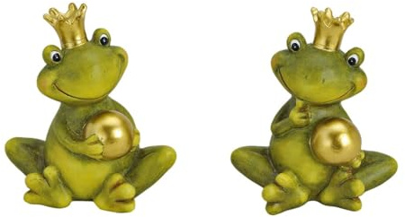 Generisch 2er Set Frosch Deko Gartendeko Froschkönig mit Goldener Kugel Keramik, 2-Fach Sortiert, 15 cm