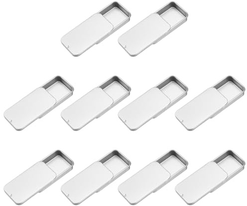 sourcing map 10Pcs Slide Top Tin Containers, Mini Metal Empty Tins Box with Sliding Lids, 2.4x1.3x0.4 Rectangular Storage Organizers for Lip Balm, Solid Perfume, Small Items, Frosted Silver
