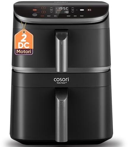 COSORI Turbo Tower Friggitrice ad Aria 10,8L con Cestelli Verticali, Cottura Salvaspazio a 3 Livelli, 2630W, 6 Funzioni, 2 Motori DC, 50+ Ricette Complete Online, CAF-DC111