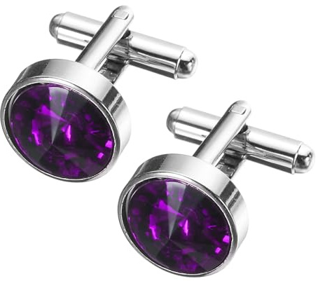 sourcing map 2Pcs Crystal Cufflinks, Copper Round Cuff Links for Men Business Groom Wedding Party Birthday, Purple