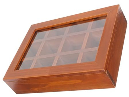 LIFKOME Scatola Trasparente Portabustine Da Tè Con 12 Scomparti Organizer in Legno Con Finestra in Acrilico Per Bustine Di Tè Zucchero E Spezie