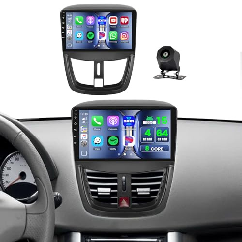 Hikity 8 Core 4+64G Android 15 Autoradio pour Peugeot 207 2009-2013 Radio Wireless CarPlay Android Auto Kit Mains Libres Bluetooth 9 Écran GPS WiFi DSP FM RDS