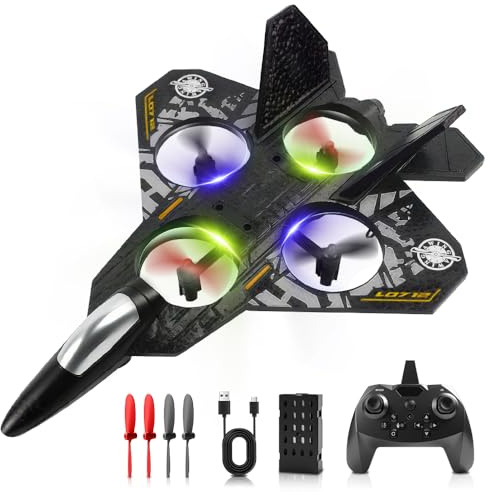RC Flugzeug,2.4Ghz 2 Kanal Ferngesteuertes Flugzeug mit LED-Licht Kämpfer Flugzeuge Spielzeug Modell mit 3 Axis Gyro System Schaumstoff Flugzeu-g Ferngesteuert mit USB-Aufladung für Kinder (Schwarz)