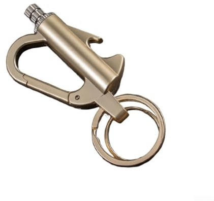 Porte-clés briquet, porte-clés permanent 3 en 1 avec décapsuleur, résistant au vent pour le camping, la randonnée, la survie, les aventures en plein air (sable et doré)