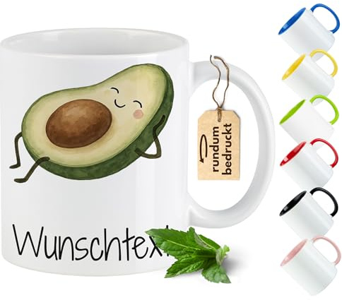 GRAZDesign Personalisierte Tasse Avocado – Kaffeetasse mit Namen bedruckt – Geschenk für Freunde, Kollegen & Familie, Keramik 330 ml - Hellgrün