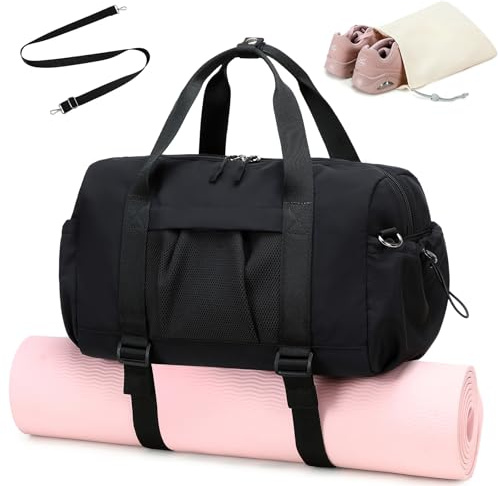 LEDAOU Small Gym Bag for Women, Mini Duffle Bag with Yoga Mat Holder Lightweight Carry On Sports Bag with Separate Shoe Pocket and Wet Pocket Duffel Bags Dance Yoga Workout Bag