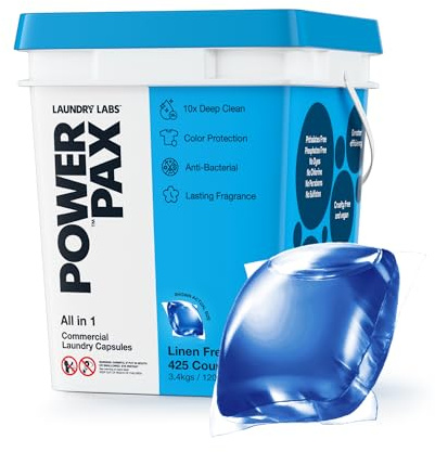 PowerPax Power Pellets Laundry Detergent Capsules, Linen Fresh, 425 Count – Stain Remover, Odor Eliminator, Color Protection and Fabric Softener for Everyday Laundry Cleaning