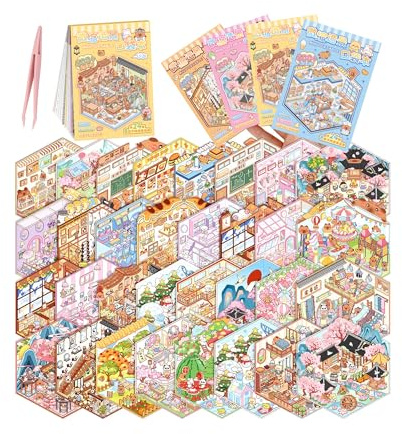 Pocket DIY 3D House Stickers – Libro De Pegatinas Con Escenas En Miniatura, Libreta De Pegatinas Creativa DIY Para Niños Y Adultos, Sticker Book Para Manualidades, Actividad Relajante Y Divertida