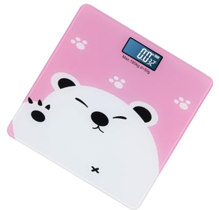 Hoement Báscula Electrónica para Bebés y Mascotas 180 Kg Capacidad Pantalla Lcd Grande, Diseño de Dibujos Animados Rosa Precisión para Uso en Hogar y Control de Peso
