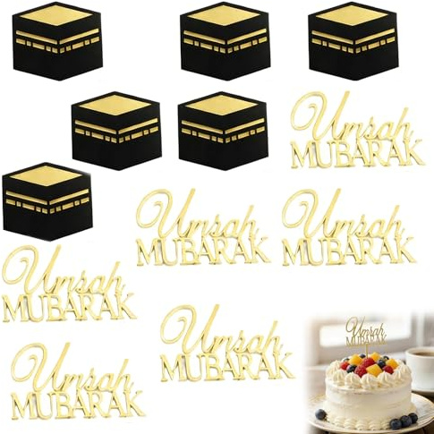 12 PCS Umrah Mubarak Cake Topper, Umrah Mubarak Decoration Set, Umrah Cake topper, Cupcake Toppers Ideal for Ramadan Celebrations and Muslim Family Gatherings