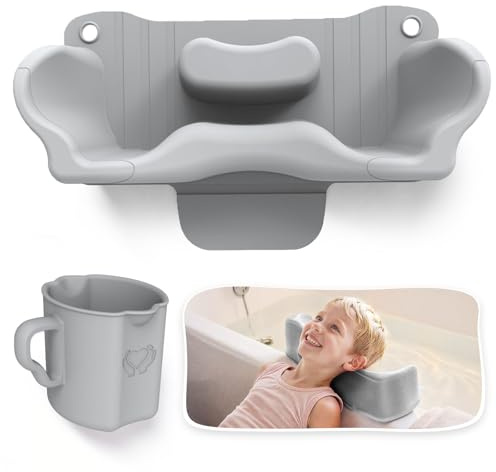 Hair Washing Station for Kids, Toddlers, Children, Teens, Portable Shampoo Bowl for use on Bathtub or Sink, Silicone Hair Washing Station with Suction Cups, Neck Support, Head Support (Gray)