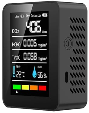 Détecteur de gaz, Détecteur de qualité l'air dioxyde Carbone Moniteur gaz à Effet Serre for la Production agricole Testeur Compteur CO2, pour la Maison et Le Camping-Car(Black)