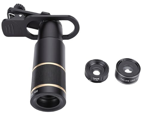 Plyisty Telefonkameraobjektivsats, 22X Teleobjektiv 198° Fisheye-objektiv 0,6X Vidvinkelobjektiv 15X Makroobjektiv med Justerbar Klämma och Stativ