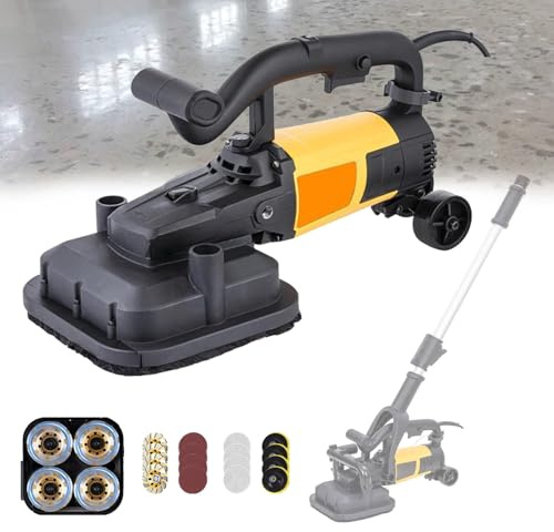 Pvxa Ponceuse à BéTon à 4 TêTes De 3800 W avec Tige Extensible, Polisseuse à BéTon De 4 Pouces, 6 Vitesses, 6000 TR/Min, pour Poncer Le BéTon, Le Ciment Et Le Marbre ExtensionPole