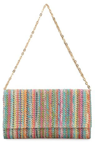 EVEOUT Women's Straw Clutch Bag Faux Raffia Shoulder Bag for Summer Beach Holiday Woven Envelope Purse with Chain for Wedding Party & Daily