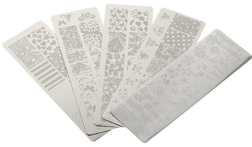 ULTECHNOVO 5 Pièces Plaques de Stamping pour Ongles en Acier Inoxydable Argenté Motifs Animaux et Sous-marin, Pochoirs pour Nail Art D'été, Finition Soignée et Design Simple pour Manucure