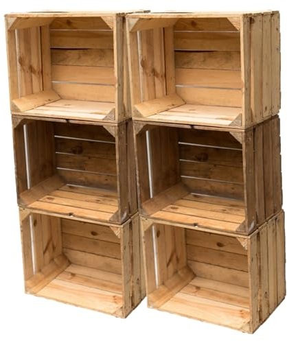 Teramico Cajas de madera en set Oferta: cajas de frutas vintage originales para la construcción de muebles o como decoración, cajas de manzanas muy estables (Juego de 6)