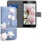 kwmobile Wallet Case kompatibel mit Samsung Galaxy J3 (2016) DUOS Hülle - Cover mit Ständer und Kartenfächern - Magnolien Taupe Weiß Blaugrau