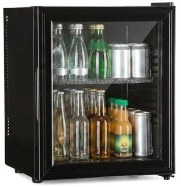 KLARSTEIN Brooklyn Mini Fridge for Bedrooms - Food, Drinks, Skincare & Beer Fridge Cooler, Glass Door Drinks Adjustable Shelves, Quiet & Small For Home, Office, Camping, 12-18°C, 23L