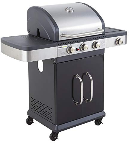 Cook’in Garden - Barbecue Gaz Fidgi 3, 3 Brûleurs Inox, Grill et Plancha, Capot avec Thermomètre, Cuve en Acier, Allumage Piezo, Idéal 10 Personnes, Idéal Terrasse Extérieur Jardin