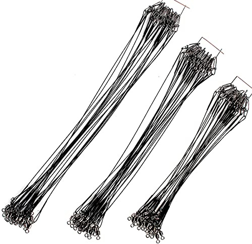 Black Fishing Leaders, Fishing Tackle, Fish Line, Stainless Steel Wire, Fish Gear Kit, with Swivels Snap Connect, for Lures Bait Rig Or Hooks (3 Size Test 50 Lb)